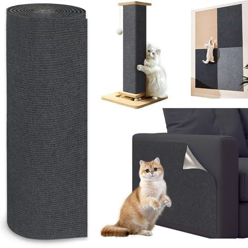 Jyvex 150cmx30cm Katze Kratzmatte Selbstklebend, Kratzbretter Kratzschutz Sofa Katze, Trimmbare Kratzmatte Katzen, DIY Kratzbrett Katze für Katze Bäume Katze Wand Möbel und Couch Schutz (Dunkelgrau)