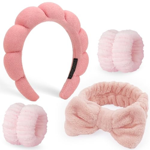 DRESHOW Spa Stirnband zum Waschen Gesicht Wristband Set Schwamm Weiches Frottee Make-up Hautpflege Anti-Rutsch-Stirnband Frottee Handtuch Stirnbänder für Damen Mädchen