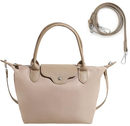 Long Keeper Kleine Crossbody Tasche für Damen Umhängetasche Kompakte Leicht Frauen Handtasche Handy Nylon Schultertasche Mit Leder Top-Griff Abnehmbarer Gurt (Khaki)