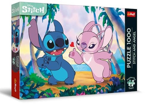 Trefl Premium Plus Quality - Puzzle Lilo & Stitch, Stitch & Angel - 1000 Piezas, Serie de Rompecabezas con los Personajes Favoritos, para Adultos y niños a Partir de 14 años