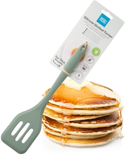 Taylors Eye Witness Large Silicone Sage Slotted Spatula - Dishwasher Safe. Great for Non-Stick Frying Pans. Slotted for Liquid Drainage. Odour, Stain & Heat Resistant (260°C/500°F). 5 Year Guarantee