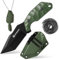 SPITZKANTE Kleines Neck Knife Messer X-TAN-K, 7,8 cm Tanto-Klinge aus 5Cr14MoV Stahl, EDC Outdoor Messer Feststehend, mit ABS Scheide, Kugelkette, Klinge Schwarz + Grün Griff