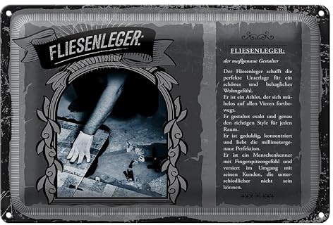 Blechschild | Fliesenleger | Der maßgenaue Gestalter | Dekoration für Handwerker | 18 cm x 12 cm