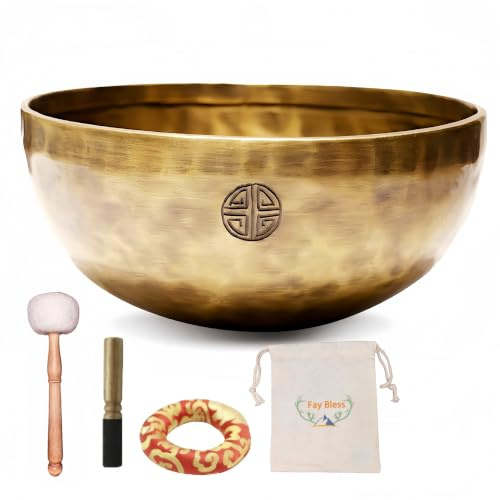 Fay Bless Handgefertigtes tibetanisches Gesangsschalenset – Nepalesische Meditationsschale vom Vollmond für Yoga, Chakra-Ausgleich, Klangtherapie, Stressabbau, Achtsamkeit und Heimdekoration (20CM)