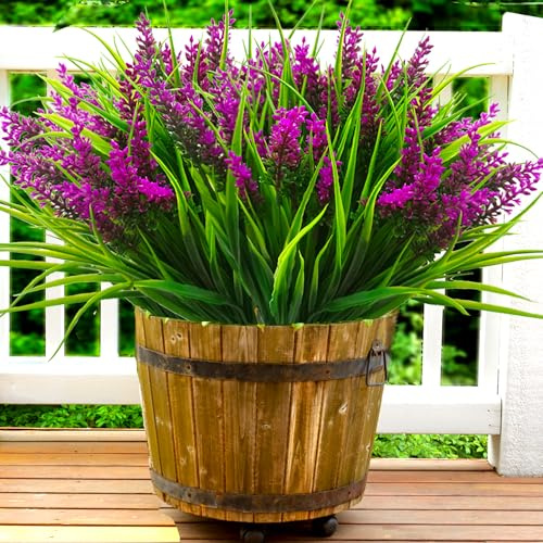 TSTWETO Artificial Plants Outdoor, 20 Pcs Fake Flowers UV Resistant Outdoor Fake Plants, Lavender Artificial Flowers Plastic Fake Faux Flowers Shrubs for Home Porch Garden Yard Window Box
