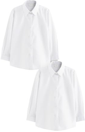 NEXT Mädchen Business-Hemden, 2er-Pack | Weiß, 170, Regular Fit, Maschinenwäsche, Bügelleichter Stoff - Praktisches Bügelleicht-Finish