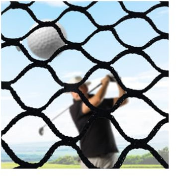 Golf Übungsnetz 3x3m Schwarz - Ballfangnetz mit 2,5x2,5cm Maschen & 300kg Tragkraft, Verstärktes Schutznetz für Drinnen/Draußen, Baseball, Hockey, Garten (inkl. Befestigungsseil)