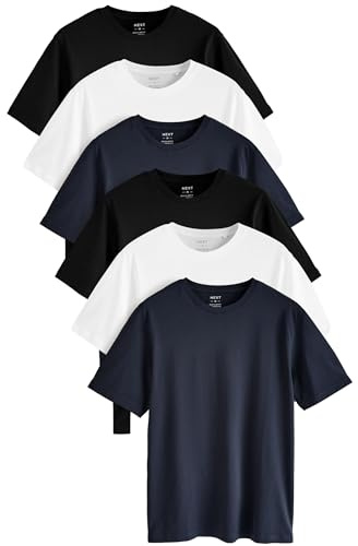 NEXT Herren T-Shirts, 6er-Pack Weiß/Schwarz/Marineblau L