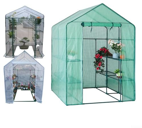 Jonikuper Serra in policarbonato da 1,5 x 3,4 m, grande serra con porte scorrevoli e finestre, per piante da giardino (PVC)