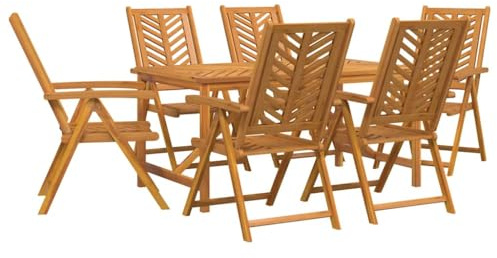 vidaXL Garten Essgruppe 7 pcs Braun Massivholz Akazie, Akazien-Esstischset, modernes Outdoor-Mobiliar, Gartenmöbel aus stabilem Holz, braun
