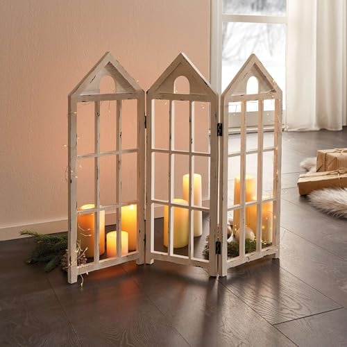 FRANK FLECHTWAREN Deko-Paravent Häuser, Holz Maße: 66 x 59 cm, platzsparend zusammenklappbar vielseitig einsetzbar