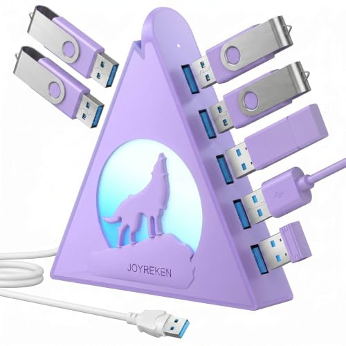 Hub USB 3.0 de 7 puertos, divisor USB vertical con iluminación RGB, transferencia de datos de alta velocidad de 5 Gbps, cable de extensión de 2 pies, concentrador USB de torre para PC, portátil