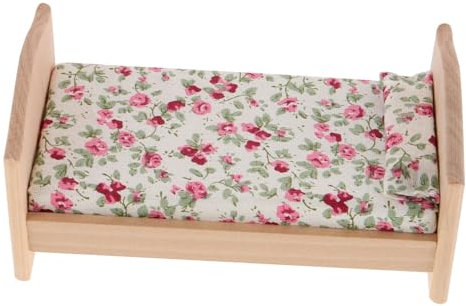 BESPORTBLE Puppenhaus Bett Holz, Miniatur Puppenbett Holz 1:12 Mini Puppen Holzmöbel Einzelbett Miniatur Möbel für DIY Schlafzimmer Wohnzimmer Zubehör