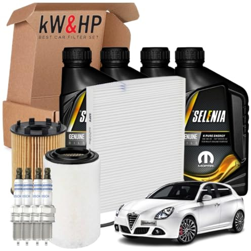 KIT TAGLIANDO 3 FILTRI CON OLIO MOTORE ORIGINALE 4LT LITRI 5W40 + CANDELE ACCENSIONE COMPATIBILE CON GIULIETTA (940) 1.4