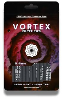 250 Vortex-Filters 5.9mm Extra Slim Active Carbon Filter Tips – Premium Coconut Shell Charcoal Filled Pre-Rolled Tips for Joints – Natural, Smooth!