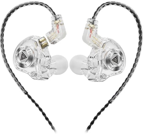 QKZ ENZO PRO - Cuffie da gioco cablate IEM con monitor in-ear 1DD, auricolari HiFi con cavo staccabile, bassi con nuovo driver dinamico da 11 mm, per video, musica, giochi (bianco, microfono)