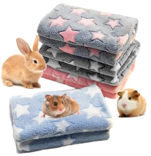 Zykra Meerschweinchen Fleecedecken, 60x40 cm, 4 Stück | Warme Flauschige Flanell, Kleintier-Bettmatte, Kaninchen Bett, Meerschweinchen Zubehör
