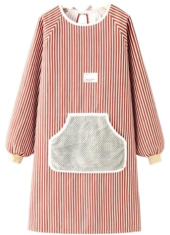 Aprons Men Women, Adjustable Kitchen Apron Long Sleeve Apron with Pockets Home and Kitchen, Size, Brown (Red One Size)