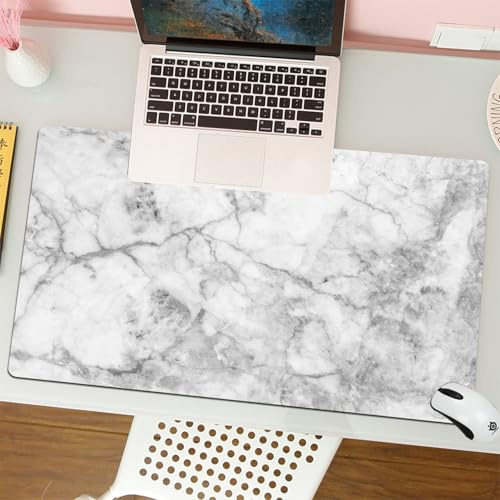 QRFASFZO Tapis de Souris Gaming - 30x80 cm - Tapis de Souris Esports - Ne Glisse jamais - Couverture complète du Bureau - Art, Motif de Lignes complexes Blanches et Grises entrelacées, Texture de mar