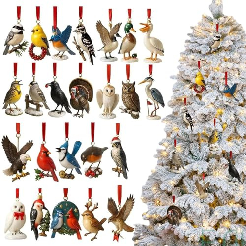 Birds Advent Calender - 2025 Weihnachts -Countdown -Kalender Mit 24 Verschiedenen Vogelhänge -Ornamenten, 2D -Acrylbiŕd - | Für Naturliebhaber Und Vogelliebhaber, Lustiges