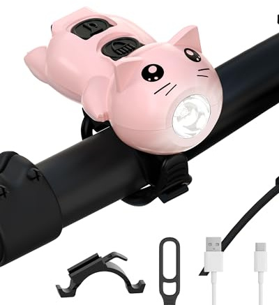 Gofimyee Kinderroller-Leuchte,USB-aufladbare Leuchte für Kinderwagen und Roller,LED-Warnleuchte mit Hupe,3 Leuchtmodi,wasserdicht,Rosa