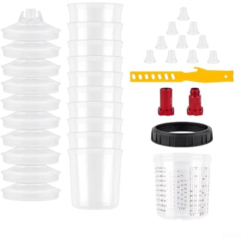Einweg-Farbbecher-Set, 600 ml, 10-teiliges Set für Sprühwerkzeuge, Zubehör mit Messlinien, auslaufsichere Abdichtung, müheloses Xing und Sprühen, für Autolacke und Harze