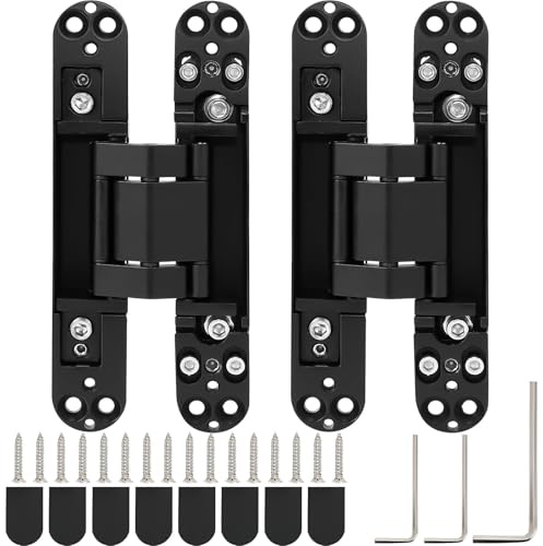 2 Stück Verdeckte Scharniere, Schwerlast Unsichtbare Türscharniere 15 cm, 3-Fach Verstellbar, 180° Öffnung, Heavy Duty für Schrank, Falt und Schwingtüren - Schwarz