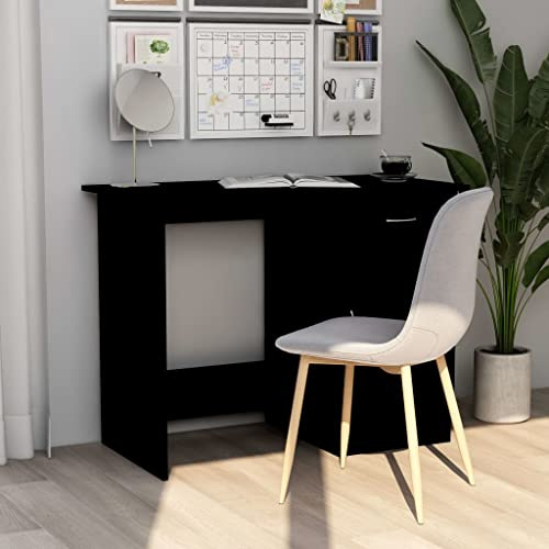 Owoxanthellate Bureau noir 100 x 50 x 76 cm en bois avec tiroir et porte, design de bureau moderne peu encombrant, table console pour la maison, le dortoir et le couloir