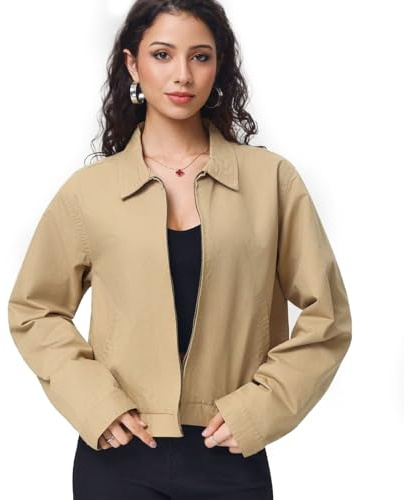 vittorio y Giacca Donna Casual con Zip Giubbotto Corto in 100% Cotone Stile Moderno per Primavera (IT, Testo, M, Regular, Regular, BEIGE)