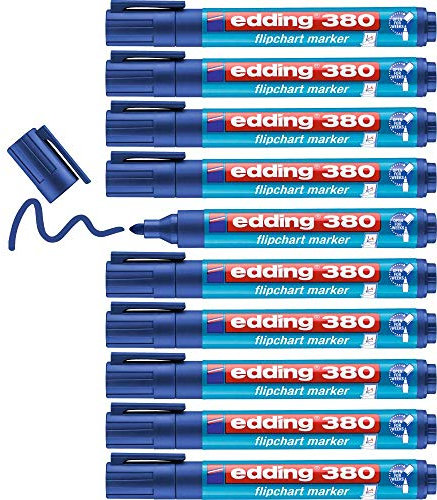 edding 380 Flipchart-Marker - blau - 10 Stifte - Rundspitze 1,5-3 mm - Stift zum Schreiben, Zeichnen und Markieren auf Flipcharts - Tinte schlägt nicht durch Papier - trocknet nicht aus - farbintensiv