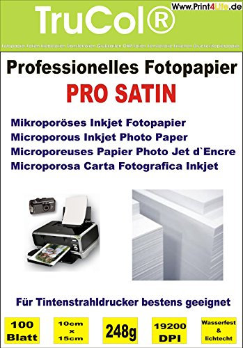 trucol 100 Blatt 10x15 PRO Satin/glänzend seidenglänzend 248g /m² mikroporöses beschichtet Silk Inkjet Fotopapier schnelltrocknend wasserfest lichtecht Keramik beschichtet bis 19200 DPI bedruckbar