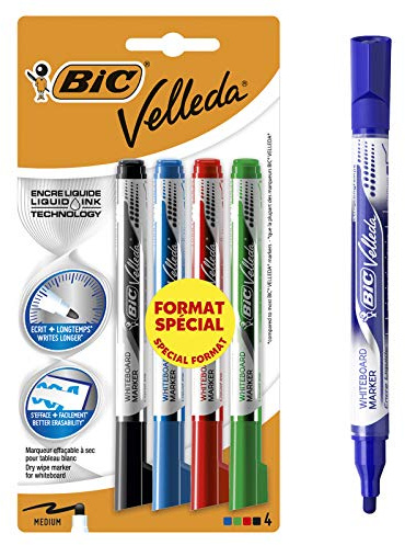 Bic Velleda Free Ink Pocket Filz, trocken abwischbar, mehrfarbig, 4 Stück