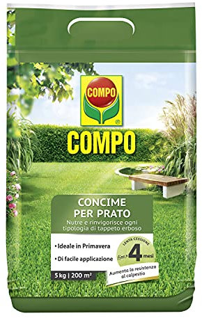 COMPO Concime per Prato, Concime Granulare, Per un manto erboso sano e rigoglioso, Nutrimento fino a 4 mesi, 5 kg