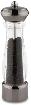 Salt or Pepper Mill Gunmetal & Acrylic, Durable Ceramic Grinding Mechanism Scandinavian BPA Free 6 cm x 6 cm x 21 cm