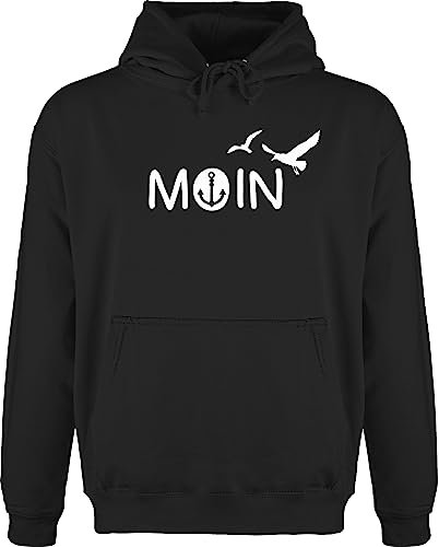 Hoodie Herren Pullover Männer - Sprüche Statement - Moin Moin Hamburg Maritime Nordsee Geschenk - 3XL - Schwarz - mit aufschrift boot fun-kapuzenpullover statements möwe pullis sprüchen moein