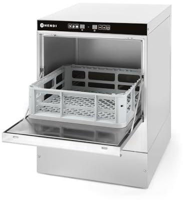 HENDI Lavastoviglie industriale, per cestelli 40x40 cm, con comando elettromeccanico, macchina lavapiatti lavabicchieri lavatazze, 230V, 2800W, 470x510x(H)710mm, acciaio inossidabile