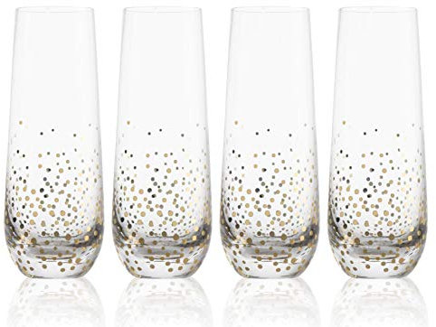 Trinkware Goldosa Lot de 4 flûtes à champagne sans pied avec lustre doré – Lot de 4 verres à mimosa – 255 g
