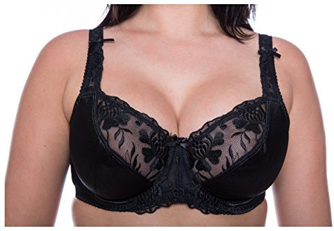 Hillblake Black Satin Lace Underwired Bra (42J)