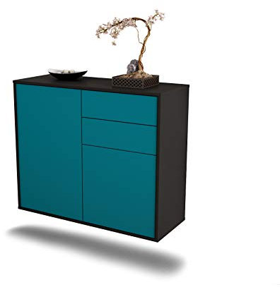 Dekati Sideboard Huntington Beach hängend (92x77x35cm) Korpus anthrazit matt - Front Türkis - Push to Open