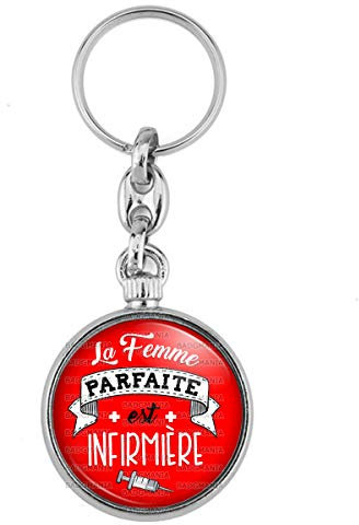 BADGMANIA Porte Clés Métal 2 faces La Femme Parfaite est INFIRMIERE Humour Métier Idée Cadeau Logo 33mm