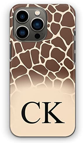 Personalised Initials Phone Case For Apple iPhones, 16, 15, 14,13, 12, 11, Pro Max, Mini, XR, SE Black Monogram, Initials on Natural Giraffe Print Hard Phone Cover