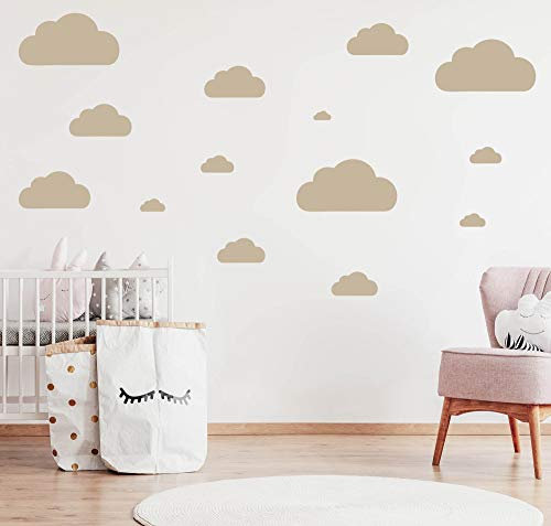 14 WOLKEN SET - Wolke Wandtattoo Wandaufkleber Sticker Aufkleber Wölkchen Himmel (Beige)
