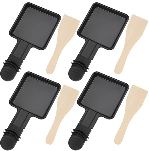 4 Stück Raclette Pfännchen, Raclette Pfannen Ersatz, Antihaftbeschichtet Raclette Pfannen Pfännchen Raclette, Raclette-pfanne Mini Raclette Pfännchen mit 4 Holzschaufel