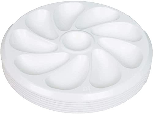 Lot De 6 Assiettes A Huitres 9 Compartiments +1 Pour Le Citron, Sauce. Fabrication Française Made In France A Base De Polypropylène Pour La Maison, Le Restaurant, Diamètre 26 Cm Couleur Blanc