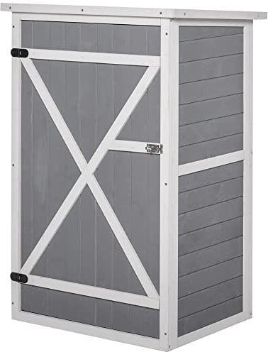 Outsunny Wooden Small Shed, Garden Storage Shed with Shelves and Bolt Latch, 75L x 56W x115H cm, Grey