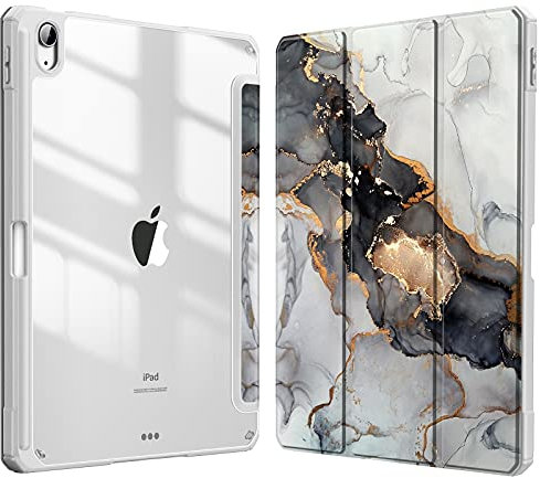 Fintie Hybrid Hülle für iPad Air 11 Zoll M3 2025/ M2 2024, iPad Air 5/4 Gen (2022/2020) 10,9 Zoll mit Stifthalter - Stoßfeste Schutzhülle mit transparenter Hartschale auf der Rückseite, Trüber Marmor