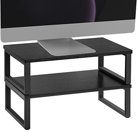 CADUKE Monitorständer Erhöhung, 2er Set Holz Tischplatte Computer Ständer, Industrie Desktop Regal Aufbewahrung Organizer für Bildschirm, Drucker, Laptop, MacBook, Notebook, PC (Bectangle-Black)