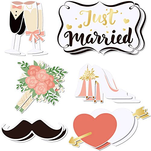 12 Stück Just Married Auto Dekorationen Auto Magnet Just Married Magnetschild für die Flitterwochen Türdekorationen Hochzeit Beschilderung für Türverkleidung Heckklappe Kühlschrank