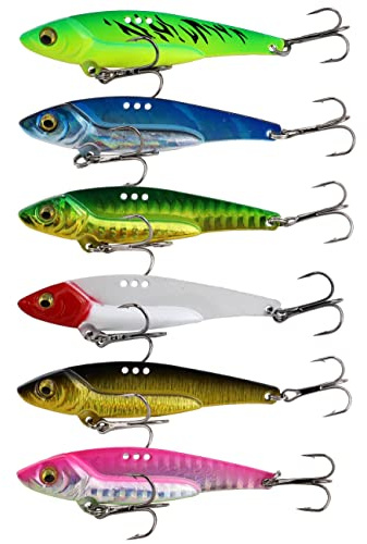 Facikono Blade Bait Barsch-Angelköder, Klingenköder für Zander, Metall, VIB-Köder, 6 Stück, 20 g, sinkende Jigg-Löffel, harter Schwimmköder, 7 cm