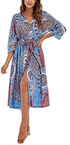 MAGIC ARMOR Women Short Dressing Gowns Lightweight Robes Ladies Loungewear Sleepwear, Lounging, and Weddings S-XXL,PAT3 L